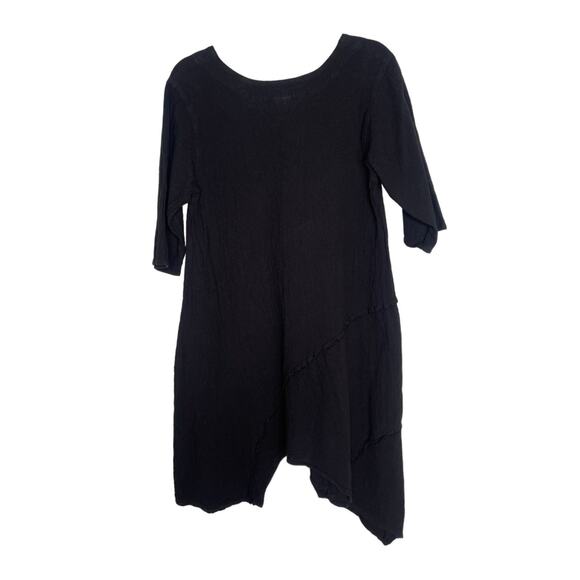 Drawstrings of Malibu XS Lagenlook Tunic Travel Dress 100% Cotton Flowy Black - Picture 3 of 9